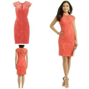 ML Monique Lhuillier Coral Peach Grapefruit Spritz Lace Sheath Dress 0​​​